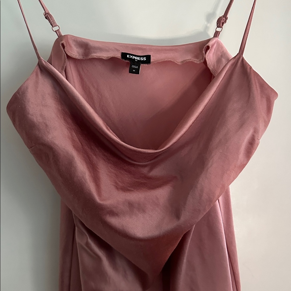 Express Blush Pink Satin Slip midi length Dress Cowl neck size medium - Picture 4 of 7